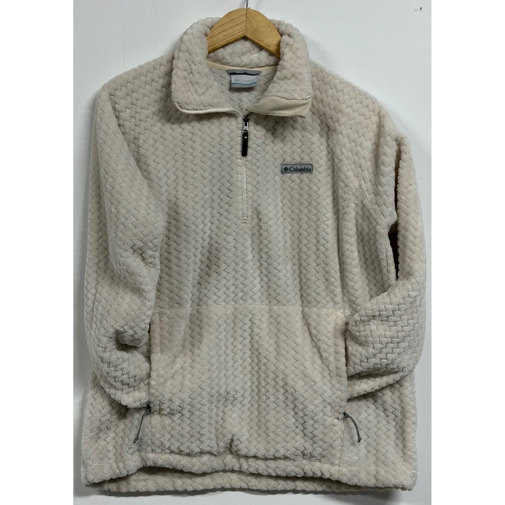 Columbia Womens Cream Textured Fleece Quarter Zip Pullover Medium